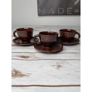 Vintage Eesti Keraamika 1980s Red Earthenware Cup and Saucer Ceramic Set